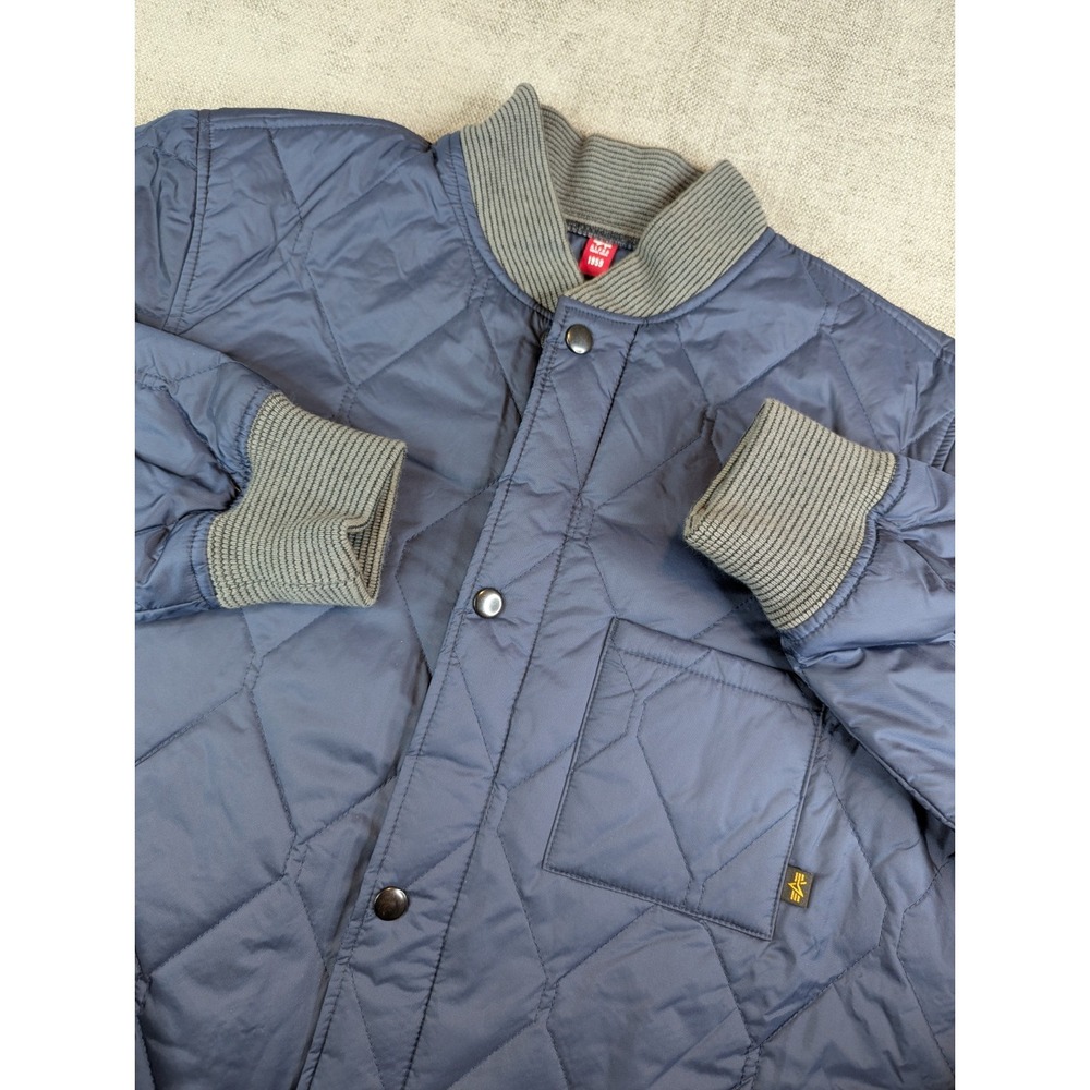 Alpha Industries Jacket Mens L Navy Diamond Quilted Ribbed Collar Military Style